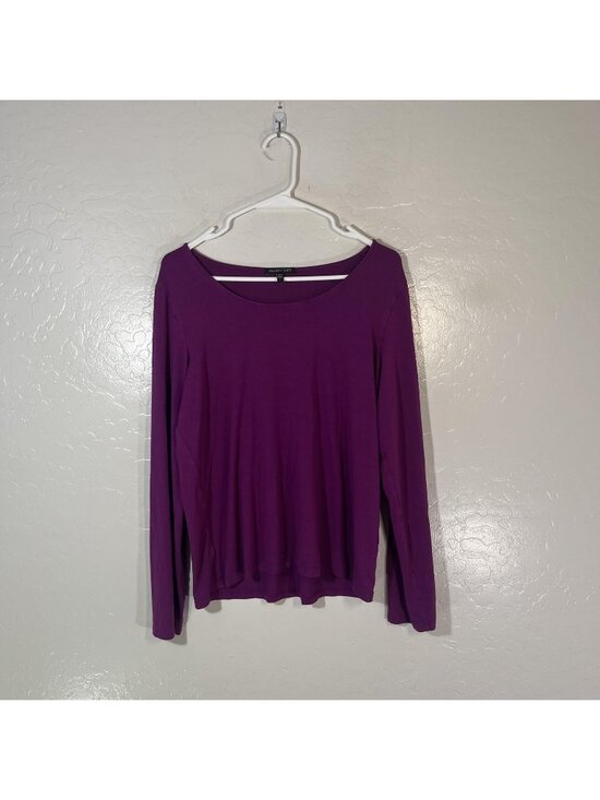 Eileen Fisher Tops - Eileen Fisher Shirt Womens Large Purple Solid Scoop Neck Long Sleeve Jersey Top